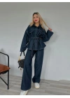 Kadın Denim Ceket Pantolon Takım Mavi
