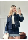 Kadın Denim Etek Ceket Takım Mavi