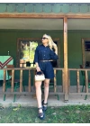 Kadın Denim Gömlek Şort Takım Lacivert