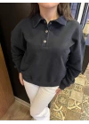 Kadın Denim Yaka Tasarım Sweat Mavi