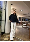 Kadın Denim Yaka Tasarım Sweat Mavi