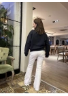 Kadın Denim Yaka Tasarım Sweat Mavi