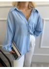 Kadın Düşük Omuz Detaylı Gömlek Bebe Mavi