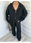 Kadın Fermuarlı Pantolon Triko Takım Siyah