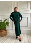Kadın Fitilli Düğme Detaylı Triko Takım Zümrüt Yeşili