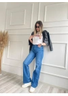 Kadın Geniş Palazzo Kot Pantolon Mavi