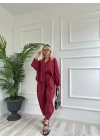 Kadın Gömlek Pantolon Takım Bordo