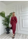 Kadın Gömlek Pantolon Takım Bordo