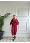 Kadın Gömlek Pantolon Takım Bordo