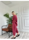 Kadın Gömlek Pantolon Takım Bordo
