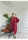 Kadın Gömlek Pantolon Takım Bordo