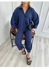 Kadın Gömlek Pantolon Takım Lacivert