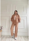 Kadın Gömlek Ve Pantolon İkili Takım Camel
