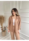 Kadın Gömlek Ve Pantolon İkili Takım Camel