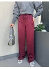 Kadın Jakarlı Geniş Paça Pantolon Bordo