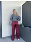 Kadın Jakarlı Geniş Paça Pantolon Bordo