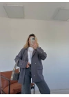 Kadın Kalp Detaylı Blazer Ceket Gri
