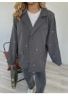 Kadın Kalp Detaylı Blazer Ceket Gri