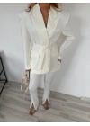 Kadın Kampal Ceket Pantolon Takım Beyaz