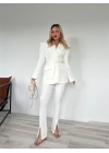 Kadın Kampal Ceket Pantolon Takım Beyaz