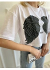 Kadın Kanat Baskılı Tişört Beyaz