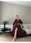 Kadın Kemer Detaylı Gömlek Elbise Bordo