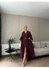 Kadın Kemer Detaylı Gömlek Elbise Bordo