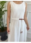 Kadın Kemerli Fisto Elbise Ekru