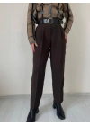 Kadın Kemerli Havuç Pantolon Kahverengi