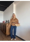 Kadın Kemerli Kaşe Hırka Camel