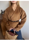 Kadın Kemerli Kaşe Hırka Camel