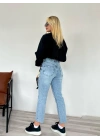 Kadın Kesik Paça Boyfit Jean Mavi