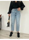 Kadın Kesik Paça Boyfit Jean Mavi