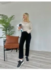 Kadın Kesik Paça Boyfit Jean Siyah