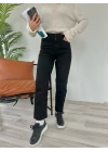 Kadın Kesik Paça Boyfit Jean Siyah