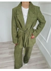 Kadın Keten Ceket Pantolon Takım Haki