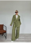 Kadın Keten Ceket Pantolon Takım Haki