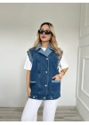 Kadın Kot Yelek Ceket Mavi