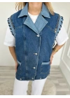 Kadın Kot Yelek Ceket Mavi