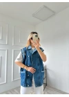 Kadın Kot Yelek Ceket Mavi