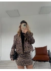 Kadın Leopar Etek Ceket Takım Kahverengi