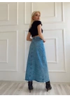 Kadın Önden Yırtmaçlı Denim Etek Buz Mavi