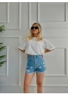 Kadın Önü Yırtıklı Mini Kot Şort