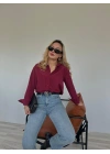 Kadın Oversize Gömlek Bordo