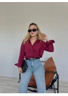 Kadın Oversize Gömlek Bordo
