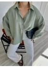 Kadın Oversize Gömlek Çağla Yeşili