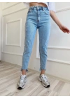 Kadın Paça Detaylı Mom Jean Mavi