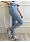 Kadın Paça Detaylı Mom Jean Mavi