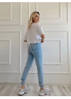 Kadın Paça Detaylı Mom Jean Mavi