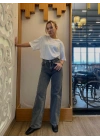 Kadın Palazzo Kot Pantolon Füme